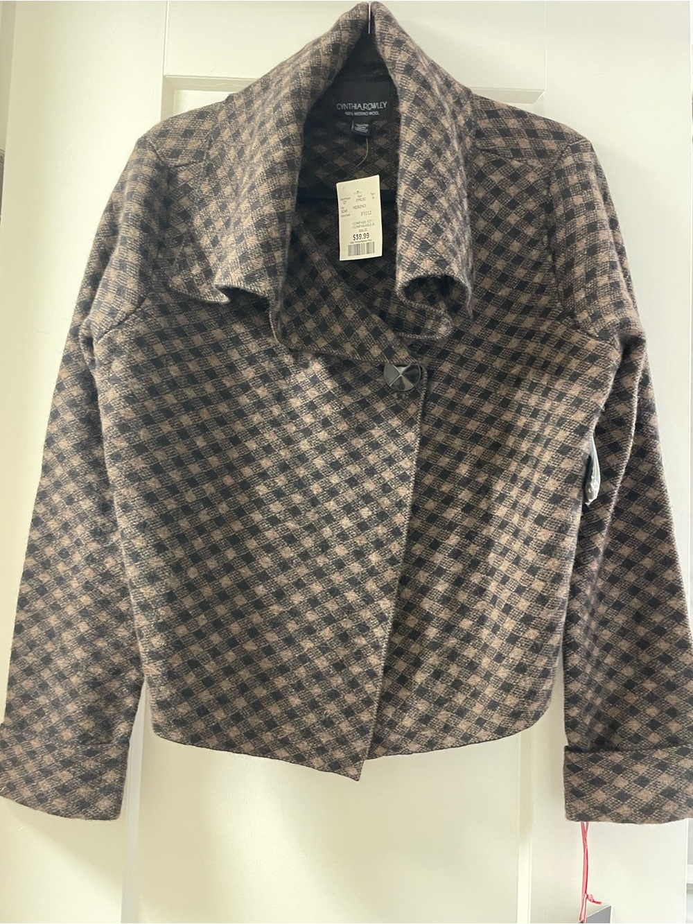 Cynthia Rowley Brown Plaid Tailored Jacket Merino Wool - Picture 9 of 11